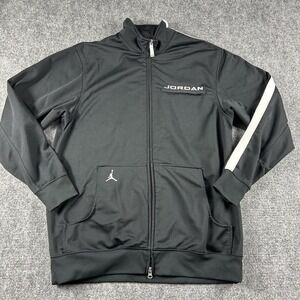 Jordan Track Jacket Mens Medium Black Full Zip Fleece Lined Basketball‎ Athletic